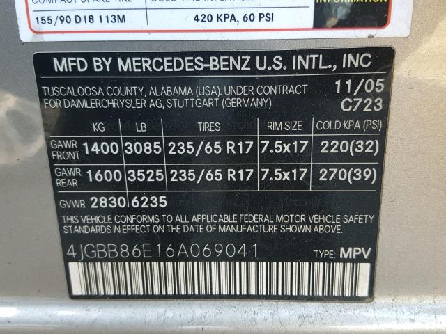 4JGBB86E16A069041 - 2006 MERCEDES-BENZ ML 350 SILVER photo 10