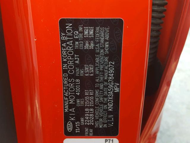 KNDJX3A59G7849072 - 2016 KIA SOUL ! RED photo 10