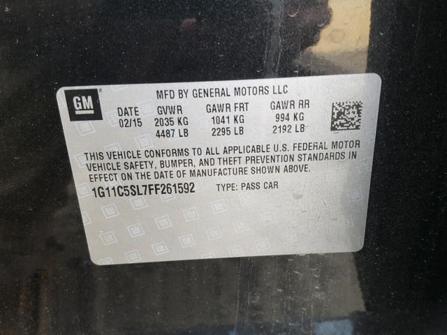 1G11C5SL7FF261592 - 2015 CHEVROLET MALIBU 1LT BLACK photo 10