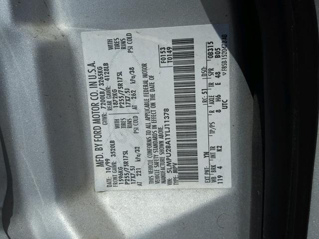 5LMPU28A1YLJ11378 - 2000 LINCOLN NAVIGATOR Gümüş foto 10