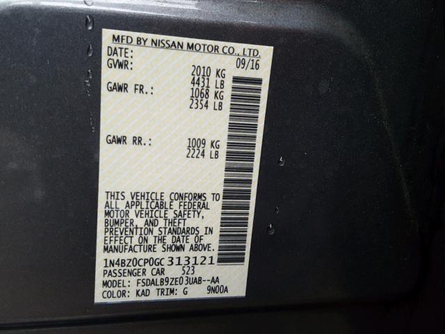 1N4BZ0CP0GC313121 - 2016 NISSAN LEAF SV GRAY photo 10