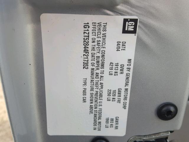 1G1ZT52844F217352 - 2004 CHEVROLET MALIBU LS SILVER photo 10