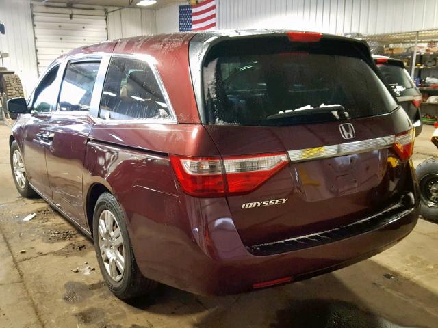 5FNRL5H20CB042711 - 2012 HONDA ODYSSEY LX BURGUNDY photo 3