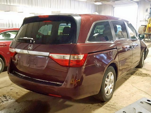 5FNRL5H20CB042711 - 2012 HONDA ODYSSEY LX BURGUNDY photo 4