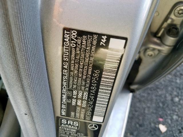 WDBHA24G4YA849586 - 2000 MERCEDES-BENZ C230 SILVER photo 10