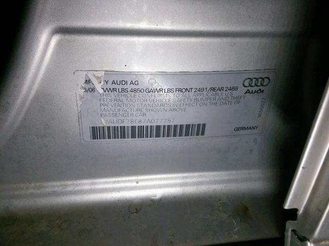 WAUDF78E87A077757 - 2007 AUDI A4 2.0T QU SILVER photo 10