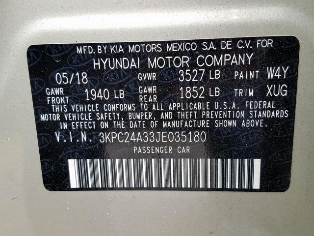 3KPC24A33JE035180 - 2018 HYUNDAI ACCENT SEL TAN photo 10