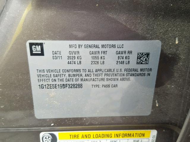 1G1ZE5E19BF328288 - 2011 CHEVROLET MALIBU LTZ ყავისფერი ფოტო 10