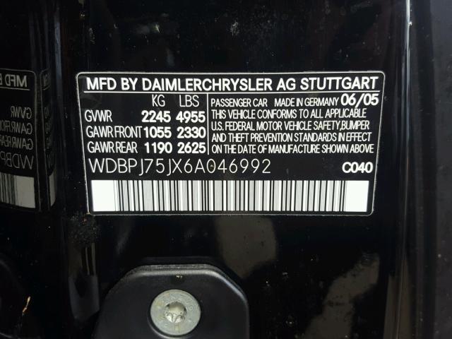 WDBPJ75JX6A046992 - 2006 MERCEDES-BENZ CL 500 BLACK photo 10