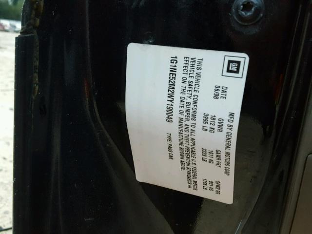 1G1NE52M2WY190049 - 1998 CHEVROLET MALIBU LS 黑色 照片 10