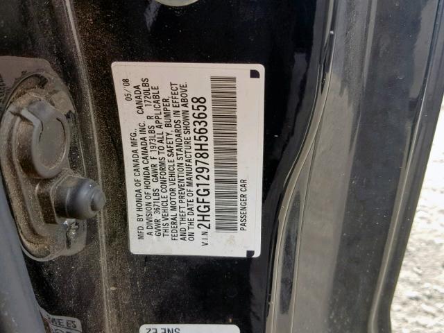 2HGFG12978H563658 - 2008 HONDA CIVIC EXL BLACK photo 10