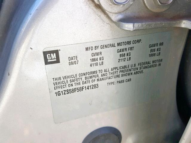 1G1ZS58F58F141283 - 2008 CHEVROLET MALIBU LS GOLD photo 10