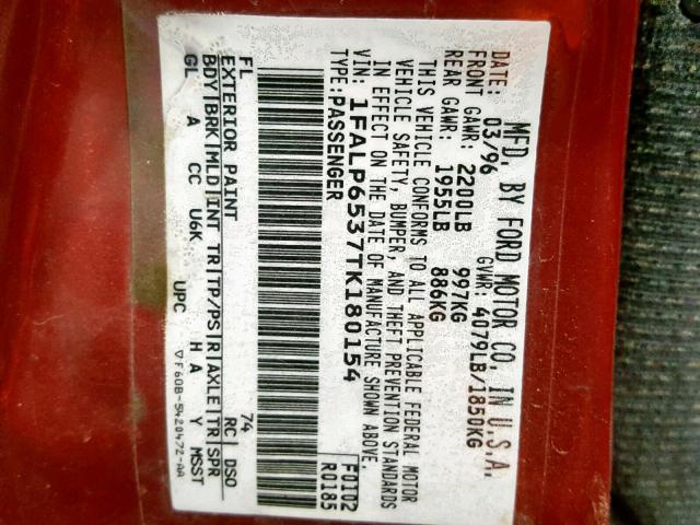 1FALP6537TK180154 - 1996 FORD CONTOUR GL 红色 照片 10