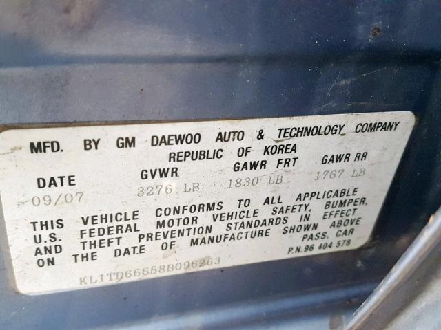 KL1TD66658B096263 - 2008 CHEVROLET AVEO BASE Mavi foto 10