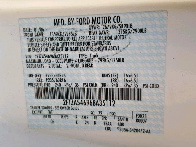 2FTZA54696BA35112 - 2006 FORD FREESTAR WHITE photo 10