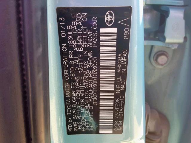 JTDKDTB30D1033070 - 2013 TOYOTA PRIUS C BLUE photo 10