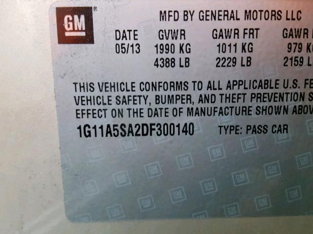 1G11A5SA2DF300140 - 2013 CHEVROLET MALIBU LS ბეჟი ფოტო 10