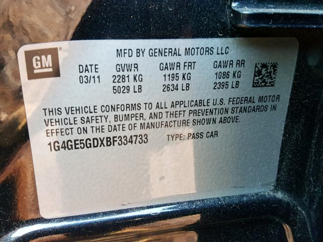 1G4GE5GDXBF334733 - 2011 BUICK LACROSSE C BLACK photo 10