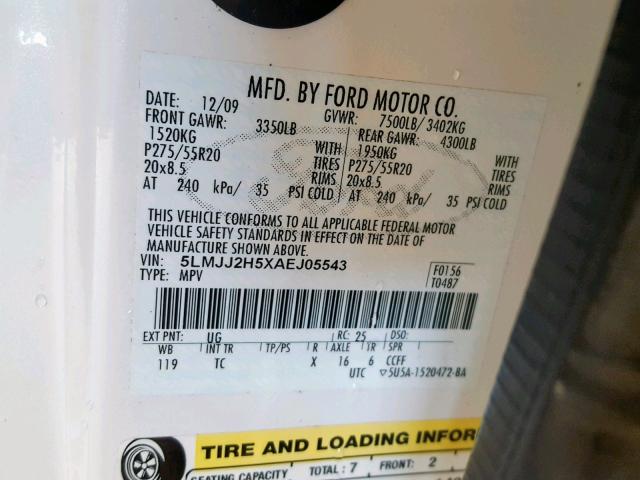 5LMJJ2H5XAEJ05543 - 2010 LINCOLN NAVIGATOR Ağ foto 10