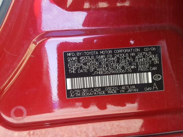 JTHBE262965006176 - 2006 LEXUS IS 350 RED photo 10