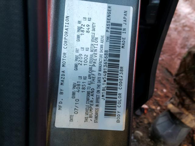 JM1BL1W54B1365688 - 2011 MAZDA 3 S GRAY photo 10