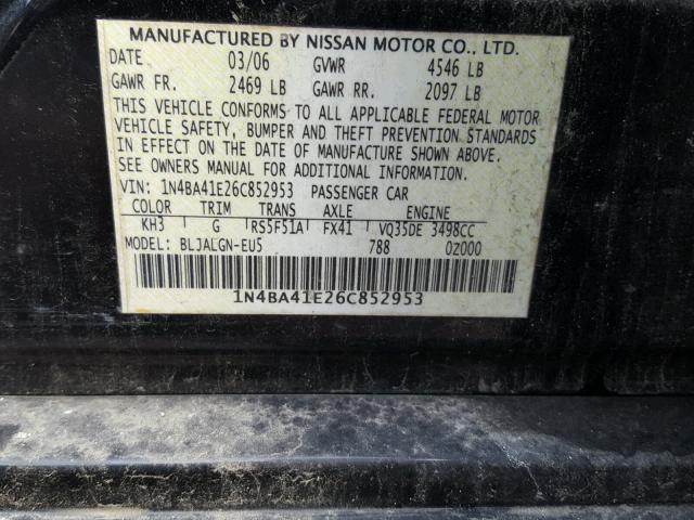 1N4BA41E26C852953 - 2006 NISSAN MAXIMA SE BLACK photo 10