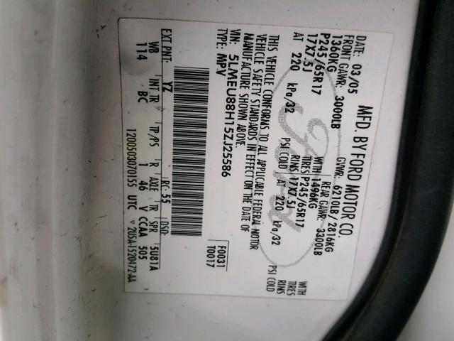 5LMEU88H15ZJ25586 - 2005 LINCOLN AVIATOR 白色 照片 10