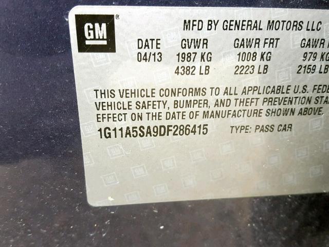 1G11A5SA9DF286415 - 2013 CHEVROLET MALIBU LS BLUE photo 10