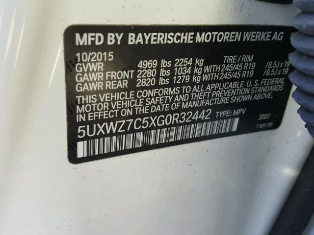 5UXWZ7C5XG0R32442 - 2016 BMW X3 SDRIVE2 Ақ фото 10