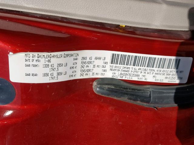 1J8HG58N76C253084 - 2006 JEEP COMMANDER წითელი ფოტო 10