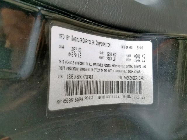 1B3EJ46UX1N716463 - 2001 DODGE STRATUS SE BLACK photo 10