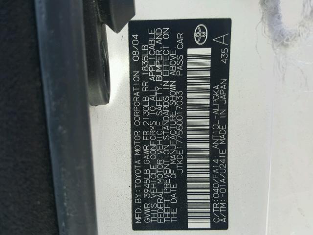 JTKDE177550017033 - 2005 TOYOTA SCION TC თეთრი ფოტო 10