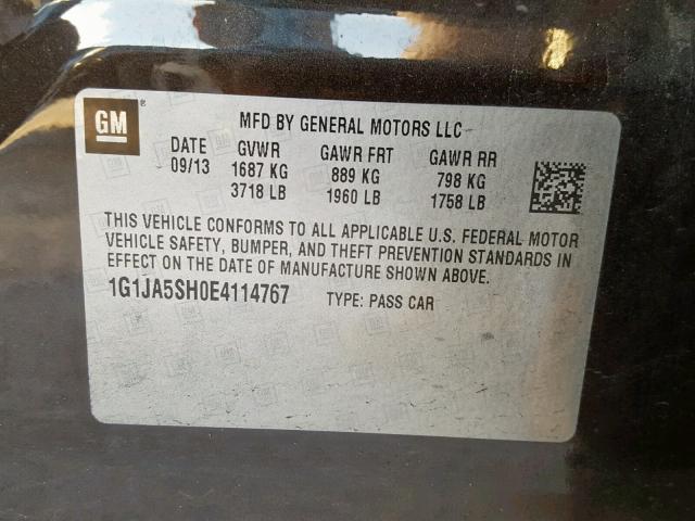 1G1JA5SH0E4114767 - 2014 CHEVROLET SONIC LS BLACK photo 10