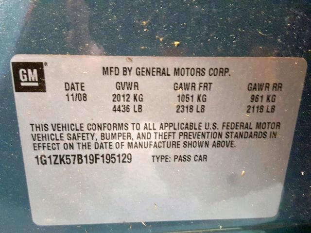 1G1ZK57B19F195129 - 2009 CHEVROLET MALIBU LTZ მწვანე ფოტო 10