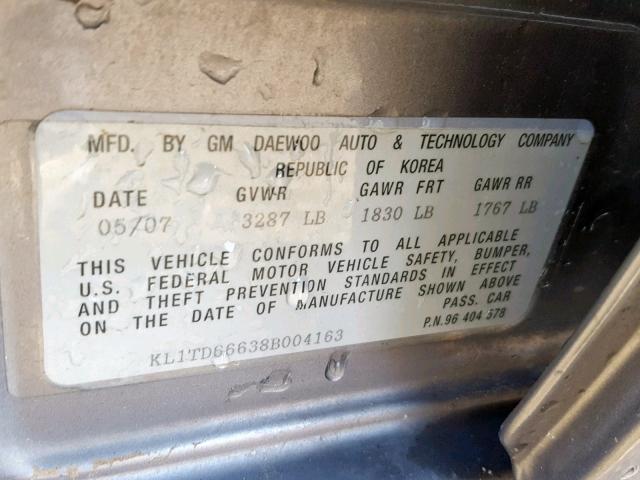 KL1TD66638B004163 - 2008 CHEVROLET AVEO BASE Boz foto 10