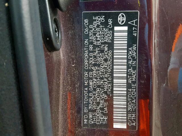 JTKDE167190282586 - 2009 TOYOTA SCION TC 黑色 照片 10