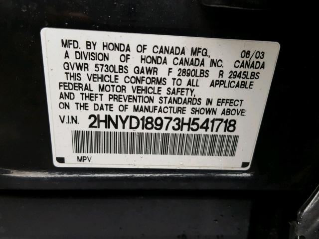 2HNYD18973H541718 - 2003 ACURA MDX TOURIN BLACK photo 10