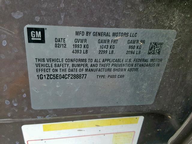 1G1ZC5E04CF288877 - 2012 CHEVROLET MALIBU 1LT BROWN photo 10