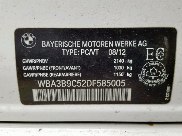 WBA3B9C52DF585005 - 2013 BMW 335 XI WHITE photo 10