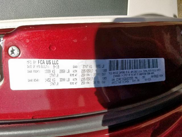 2C4RC1BG6KR537379 - 2019 CHRYSLER PACIFICA T RED photo 10