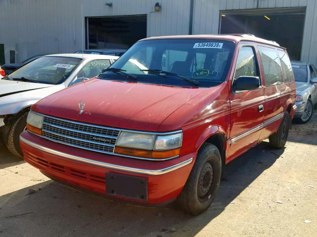 2P4GH2534NR690866 - 1992 PLYMOUTH VOYAGER RED photo 2