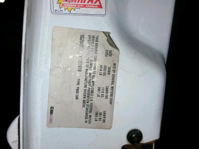 1G2WP52K7YF251919 - 2000 PONTIAC GRAND PRIX WHITE photo 10