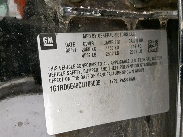 1G1RD6E48CU103005 - 2012 CHEVROLET VOLT BLACK photo 10