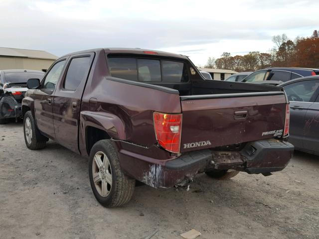 5FPYK1F58AB002661 - 2010 HONDA RIDGELINE BURGUNDY photo 3