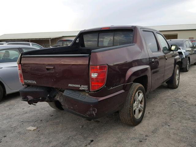 5FPYK1F58AB002661 - 2010 HONDA RIDGELINE BURGUNDY photo 4