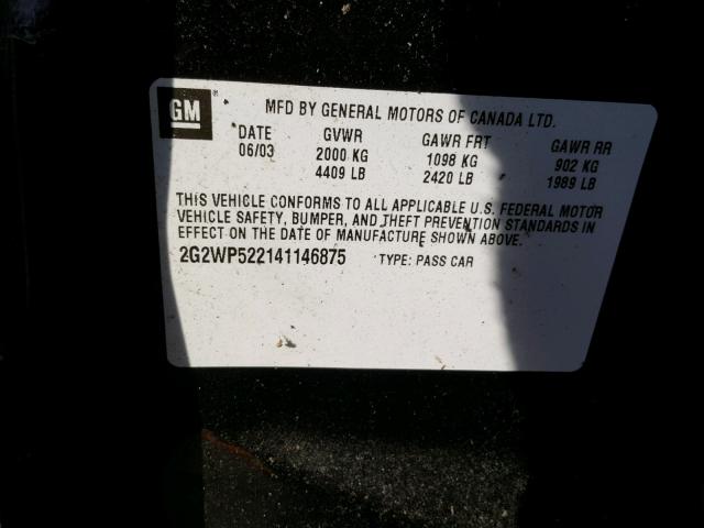 2G2WP522141146875 - 2004 PONTIAC GRAND PRIX შავი ფოტო 10