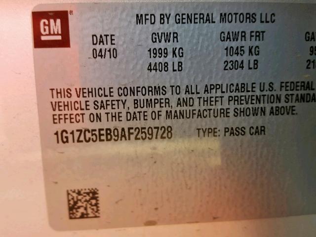 1G1ZC5EB9AF259728 - 2010 CHEVROLET MALIBU 1LT SILVER photo 10