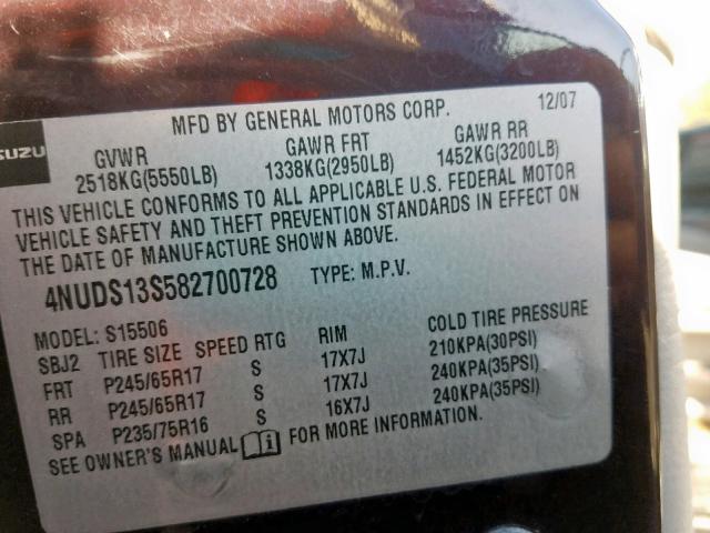 4NUDS13S582700728 - 2008 ISUZU ASCENDER S 紫色 照片 10