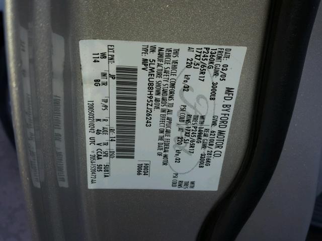 5LMEU88H95ZJ26243 - 2005 LINCOLN AVIATOR 银色 照片 10