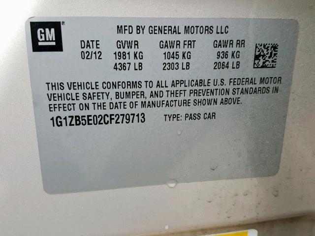 1G1ZB5E02CF279713 - 2012 CHEVROLET MALIBU LS TAN photo 10